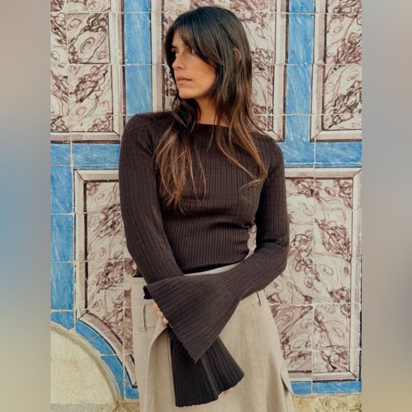 Zara Dark Brown Knit Sweater Flare Sleeves - Picture 6 of 6